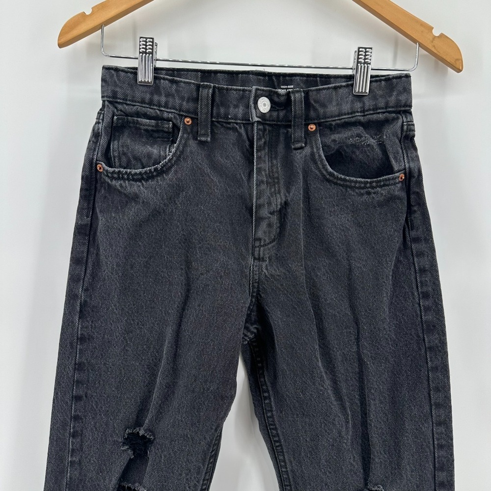 Old Navy Slouchy Straight Jeans Girls 12 Black Cotton Distressed Denim High Rise